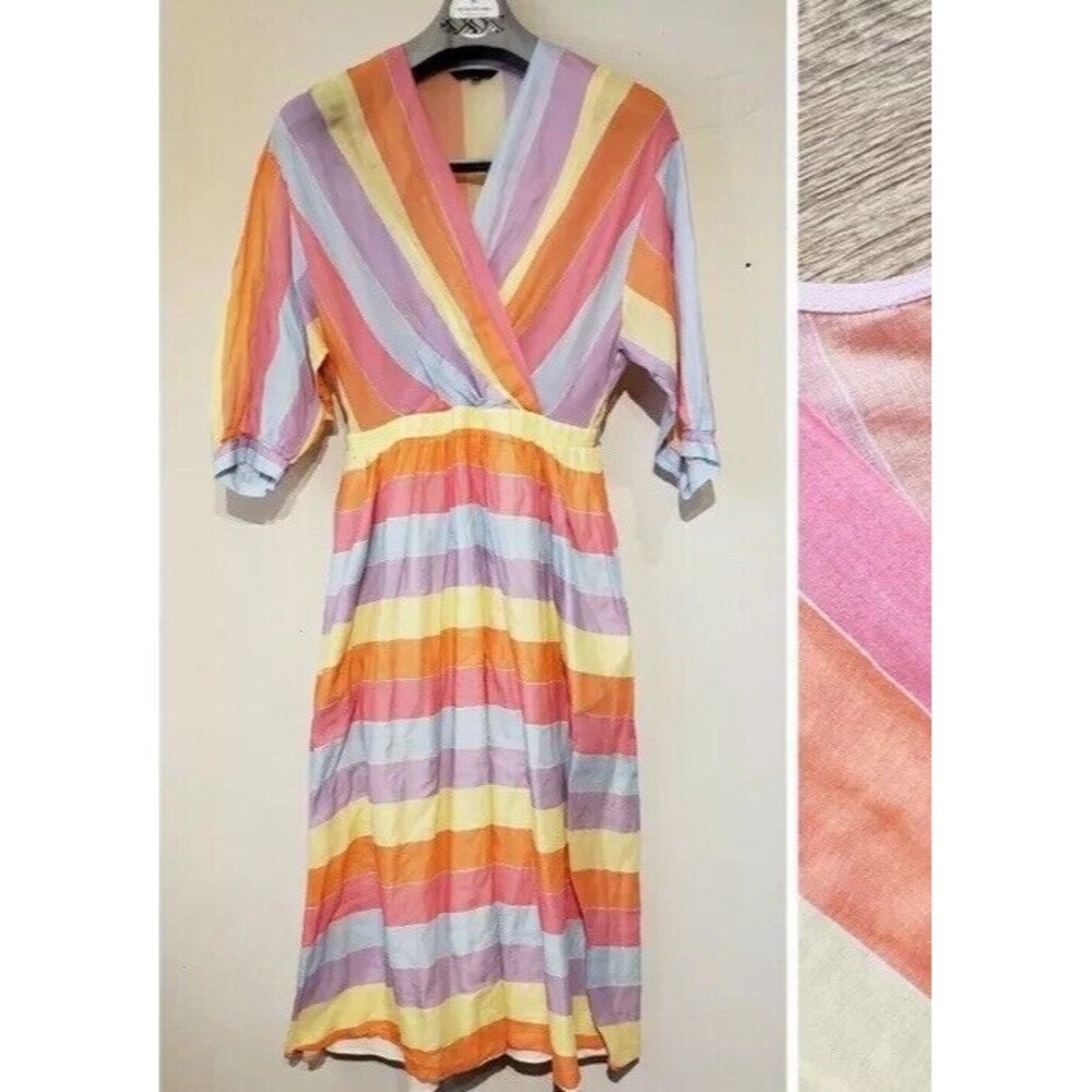 Tara Jarmon Stripey Midi dress pastel Rainbow French 38 US  S/6